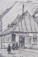 Márton Ferenc (1884-1940):1922 Tabán Poldi bácsi  Mély Pince fogadója, kocsma Ceruza, papír, Jelzett...