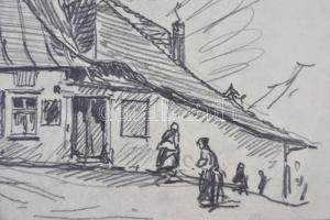 Márton Ferenc (1884-1940):1922 Tabán Poldi bácsi  Mély Pince fogadója, kocsma Ceruza, papír, Jelzett...