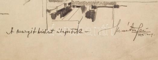 Márton Ferenc (1884-1940):1935 A Margit hidat átépítik. Ceruza, papír, Jelzett.34x21 cm