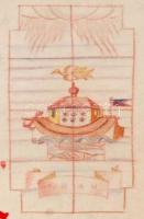 1927Kozma Lajos (1884-1948): A kassai neológ zsinagóga üvegablakainak tervei. Négy terv, négy allegó...