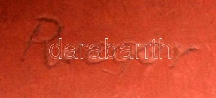 Rieger Tibor (1940-): Csigaházat hallgató lány. Terrakotta, jelzett, hibátlan, m:12 cm, h:22 cm