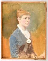 Régi festett portré fotó, szakadással, 26×20 cm