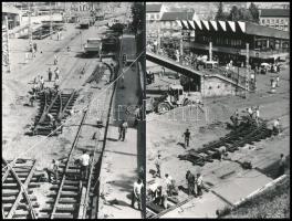 1970-1990 Budapest, Moszkva téri átalakulások, 13 db datált vintage fotó, Karai S. pecsétjével, 9x14 cm és 10x15 cm