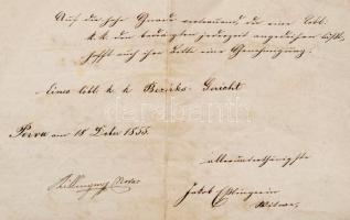 1855 Zirci járásbíróságnak címzett körözvények, rajta 15kr CM okmánybélyeggel