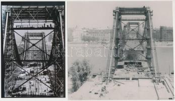 cca 1964 Budapest, Az Erzsébet híd építése, 3 db fotó, ebből kettő vintage kép, egy mai nagyítás korabeli negatívról, 15x10 cm és 19x15 cm közötti méretekben