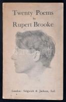 Rupert Brooke: Twenty Poems. London, 1935, Sidgwick & Jackson Ltd. Kiadói papírborító. Angol nyelven, első kiadás. + Pár Rupert Brooke-kal kapcsolatos kézzel írt papír, jegyzet. /  Paperbinding, in english language. + Some paper with handwritten notices about Rupert Brooke.