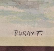 Duray jelzéssel: Gyár a folyóparton. Akvarell, papír, jelzett, üvegezett keretben, 20×26 cm