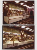 1968 Budapest, Nádor utca és Arany János utca sarkán levő Csemege bolt kínálata, 4 db korabeli negat...