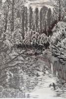 Gy. Szabó Béla (1905-1985):Május. Fametszet, papír, jelzés nélkül, üvegezett fa keretben, 35×22 cm