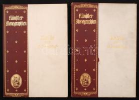 4 db. Künstler-Monographien kiadvány (Segantini, Rubens, A. van Dyck, Murillo), változó minőségben. M. Montadon: Segantini, Künstler-Monographien 72., Bielefeld und Leipzig, 1911, Velhagen & Klasing, 125 p, kiadói papírkötés, német nyelven.  H. Knackfuß: Rubens, Künstler-Monographien 2., Bielefeld&Leipzig, 1909, Velhagen & Klasing, 164 p., kiadói papírkötés, német nyelven. H. Knackfuß: A(nton) van Dyck, Künstler-Monographien 13., Bielefeld&Leipzig, 1910, Velhagen & Klasing, 119 p., kiadói papírkötés, német nyelven.  H. Knackfuß: Murillo, Künstler-Monographien 10., Bielefeld&Leipzig, 1913, Velhagen & Klasing, 107 p., kiadói papírkötés, német nyelven.