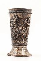 Ezüst (Ag.) mini kupa, Csodaszarvas legendája jelenettel, cizellált, jelzett, mesterjeggyel (ML), m:7,5 cm, nettó:57 g