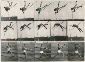cca 1940 Rúdugró, Kozák Lajos fotósorozata, 30 db 5,5x5,5 cm, a teljes fotó 34x24 cm / Pole vaulter,...