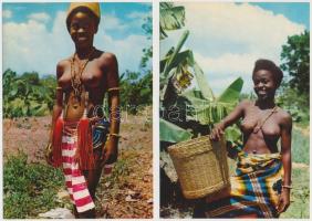 3 db fotónyomat, azonosítatlan etnikumú, félmeztelen néger nőkkel, munka közben, 15x10 cm / Three pi...