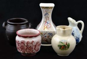 5 db kerámia és porcelán kiöntő, váza, jó állapotban, m:7-16 cm