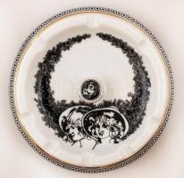 Hollóházi Jurcsák László által tervezett hamuzó, matricás, jelzett, hibátlan, d:12 cm