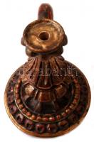 Aranyozott fa gyertyatartó, teteje hiányos, ragasztott, m:16 cm