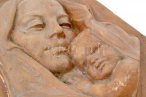 Madonna a kis Jézussal falikép, apró hibákkal, jelzés nélkül, festett kerámia, 28×22 cm
