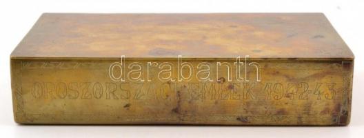 1943 Oroszországi emlék. Réz doboz belekarcolva a magyar csapatok vonulásának útvonala, térkép és a ...