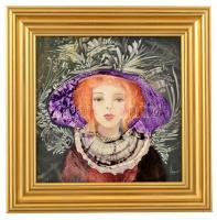 Herpai Zoltán (1951-2011): Női portré. Olaj, farost, jelzett, fa keretben, 30×30 cm