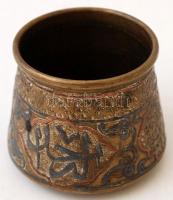 Régi, kézzel festett feliratos arab réz edényke / Arabian copper tray