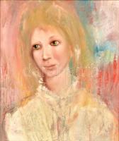 Kárpáti Éva (1936-): Női portré. Olaj, farost, jelzett, keretben 42×35 cm