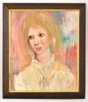 Kárpáti Éva (1936-): Női portré. Olaj, farost, jelzett, keretben 42×35  cm