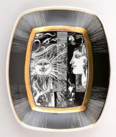 Hollóházi Szász Endre által tervezett porcelán váza és tálka, matricás, hibátlan, jelzett, m:20 cm, ...