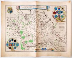 1634 Galloflandria in qua Castellinae. Willelm Blaeu (1571-1638) térképe Németalföldről, a népszerű Theatrum orbis terrarum, sive atlas novus in quo tabulae et descriptiones omnium regionum (Amsterdam, 1634) c. munkából, szanezett rézmetszet, hátulján Flandria rövid latin nyelvű történetével, 46x57 cm /  1634 Galloflandria in qua Castellinae. Willelm Blaeu's (1571-1638) map of Flandria, from the popular Theatrum orbis terrarum, sive atlas novus in quo tabulae et descriptiones omnium regionum (Amsterdam, 1634), with a brief history of Flandria in Latin on the back, Hand colored engraving. 46x57 cm