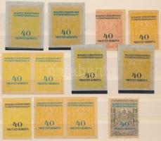Budapest városi okmánybélyegek próbanyomatai, 60 db, közte összefüggések / 60 proofs of Budapest municipality stamps including units