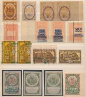 Budapest városi okmánybélyegek próbanyomatai, 60 db, közte összefüggések / 60 proofs of Budapest mun...