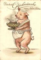 'Die besten Glückwünsche zum Neuen Jahre' / New Year greeting, pig, litho (fa)