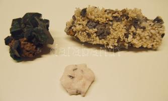 Bányavirágok 3 db klf dekoratív ásvány (nikkel-tartalmú kőzet, nikkel, kvarc, pirit)
