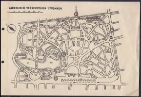 cca 1954-55 Városligeti versenypálya útvonala, nyomtatvány kilyukasztva, 20x30c