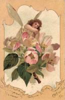 Fairy with flowers, litho