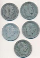 Ausztria 1893-1899. 1K Ag 5x klf évszám T:2-,3
Austria 1893-1899. 1 Corona Ag 5x diff dates C:VF,F
...