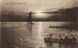 Balaton, Vitorlás, csónak, este, kiadja Divald és Monostory