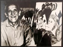 cca 1975 Balázs János (1905-1977) naív festő, jelzés nélküli vintage fotóművészeti alkotás, kasírozva, 29x39 cm