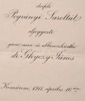 1911 derfeli Pogrányi Saroltát eljegyezte giczi-assa- és ablánczkürthi dr. Ghyczy János, dombornyomo...