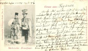 1899 Erdélyi szász pár, Sächsisches Brautpaar, Siebenbürgische Volkstypen-Karte No. 2. / Transylvanian saxon couple, folklore