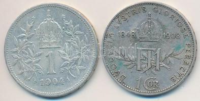 Ausztria 1904. 1K Ag "Ferenc József" + 1908. 1K Ag "Jubileum" T:2,2- kis patina
...