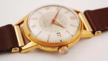 Paul Moser automata karóra, naptárral, működőképes, bőr szíjjal. / Paul Moser automatic watch, with ...