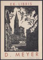 Daniel Meyer (1908-1993): Ex libris D. Meyer. Linó, papír, jelzett, 11×8 cm