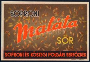 Háború előtti sörcímke Soproni maláta sör. / Vintage beer label