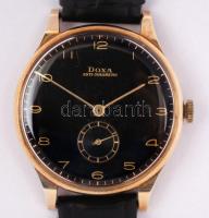 Arany (Au) 18K Doxa Anti-Magnetic mechanikus karóra, fekete számlappal, bőr szíjjal, jelzés nélkül, ...