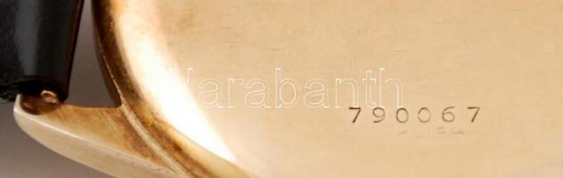 Arany (Au) 18K Doxa Anti-Magnetic mechanikus karóra, fekete számlappal, bőr szíjjal, jelzés nélkül, ...