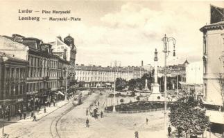 Lviv, Lwów, Lemberg; Plac Maryacki / Square, tram, shops