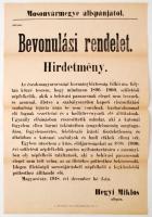 1918 Bevonulási hirdetmény népfölkelők részére, Moson vármegye alispánja, jó állapotban, 42x29cm