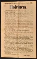 1891 Hirdetmény katonai ellenörző szemléről kiadva Moson vármegye alispánja által, jó állapotban, 68x42cm