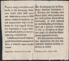 1850 Hirdetmény a Sopron megyében elszállásolt katonaság ellátásáról, magyar és német nyelven, 20x22cm