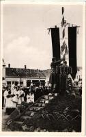 1938 Ipolyság, Országzászló szentelés, bevonulás / flag, ceremony, entry of the Hungarian troops, &#039;Az első visszatért magyar város Ipolyság&#039; So. Stpl.